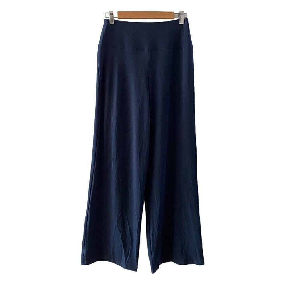 Spanx Go With The Flow Leg Pants Navy Blue Wide Built In Shorts Women's Small